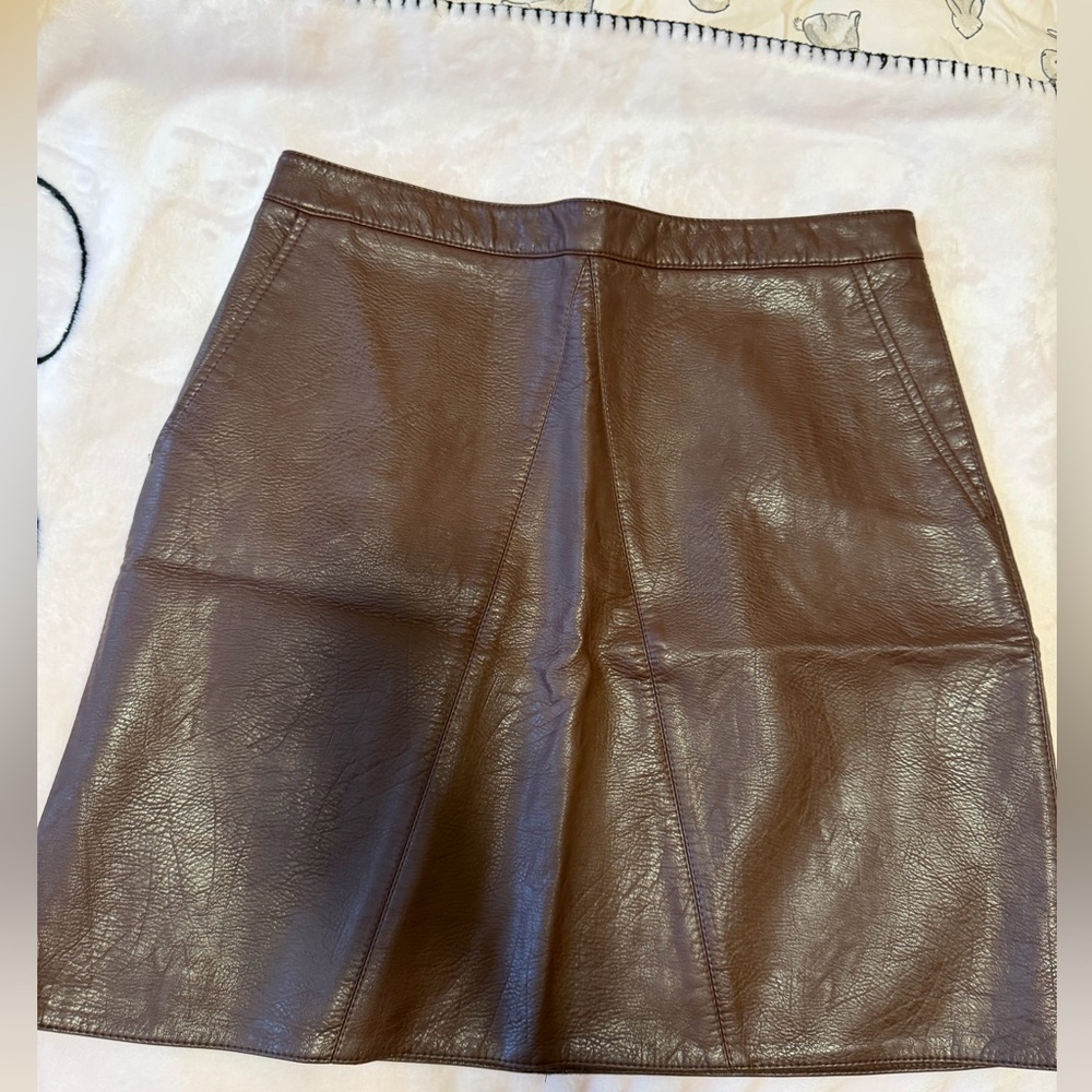 Zara Chocolate Brown Faux Leather A-Line Mini Skirt